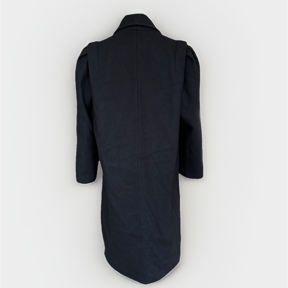 Vintage Womens Long Double Breasted Wool Coat Size L Black Trench Peacoat Shawl - Picture 2 of 16